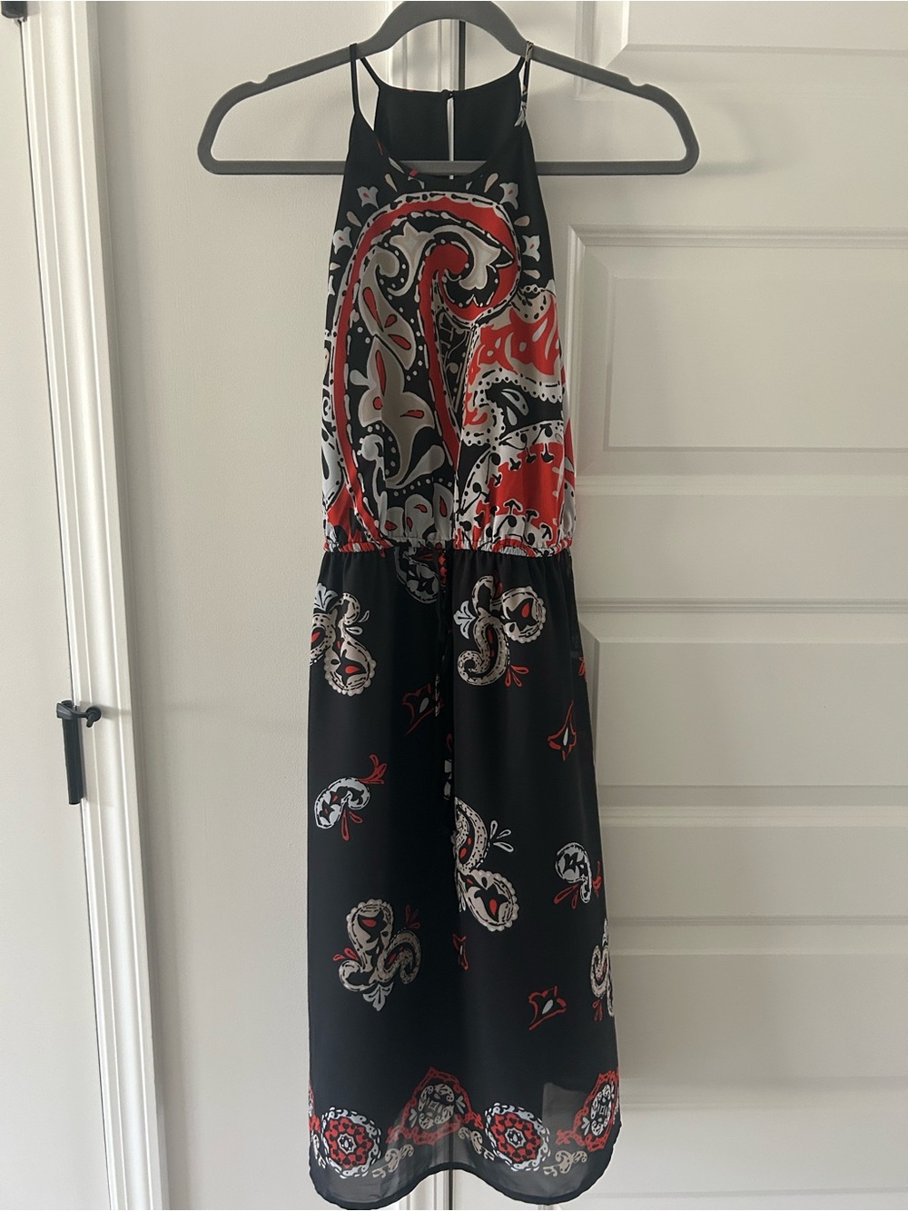 LOFT Black and Red Patterned Dress